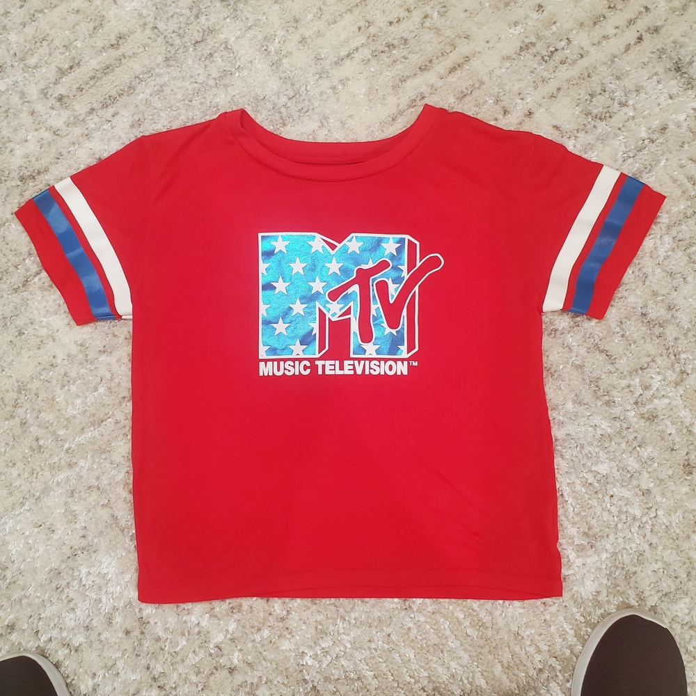 MTV Junior Teen Red and Blue Star Graphic Tee